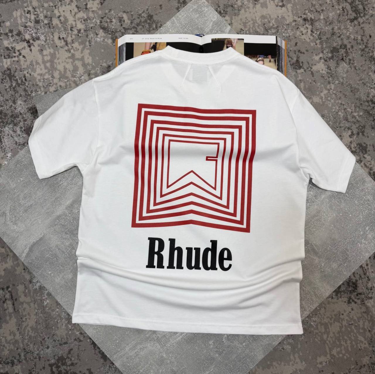 Rhude Men's Luxury Geometric Logo Premium Heavyweight Cotton T-Shirt AAA Quality Reps UK