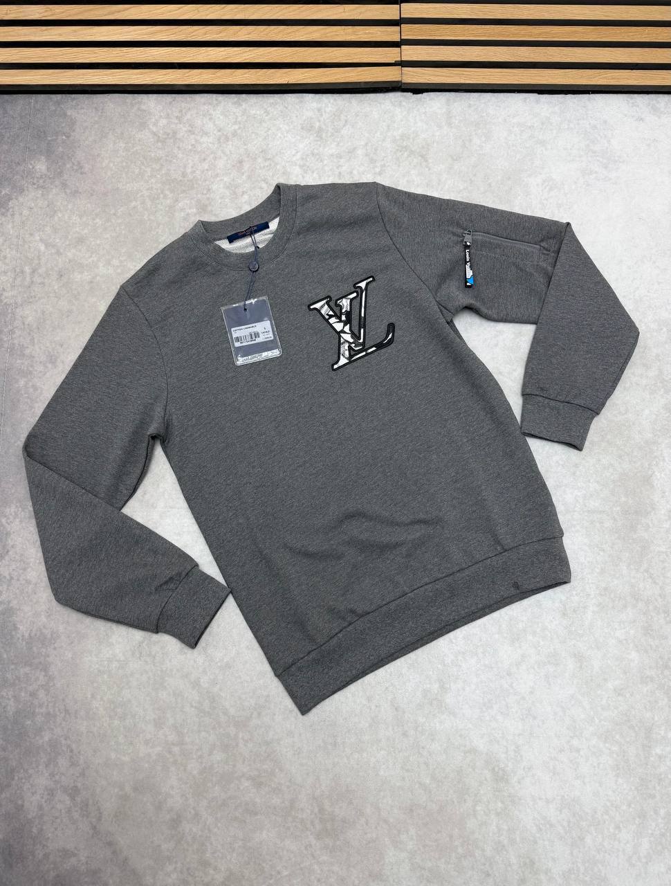 Louis Vuitton Zipped Logo Sleeve Jumper Grey UK Reps AAA Quality