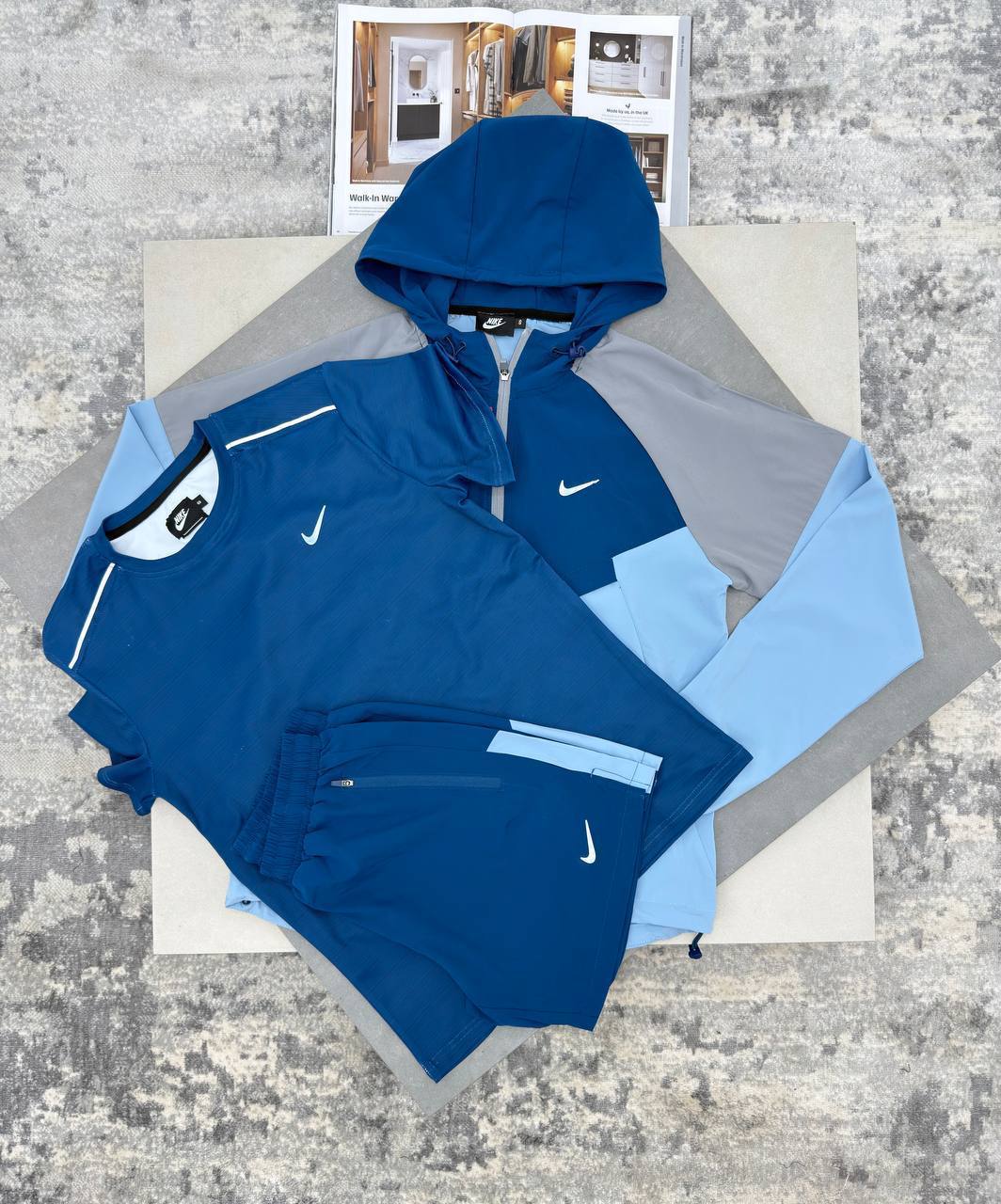 Nike 3 Piece UV Windrunner Gym Set Mens Denim Turquoise UK Reps AAA Quality