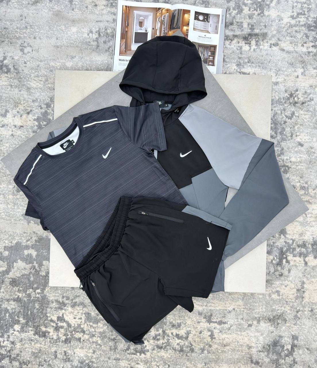 Nike 3 Piece UV Windrunner Gym Set Mens Black UK Reps AAA Quality
