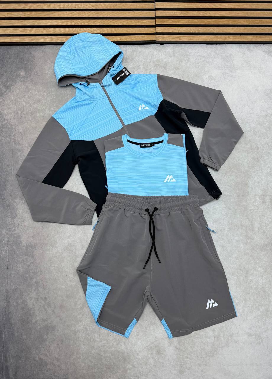 Montirex Men's 3-Piece Trail Tracksuit Set Sky Blue & Slate Grey Mens UK Reps AAA Quality