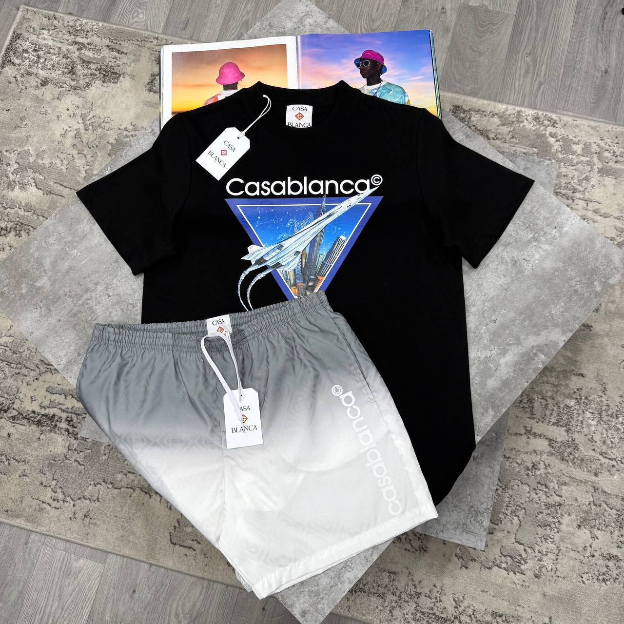 Casablanca Smooth Gradient T-Shirt and Swim Shorts Set Mens UK Reps AAA Quality