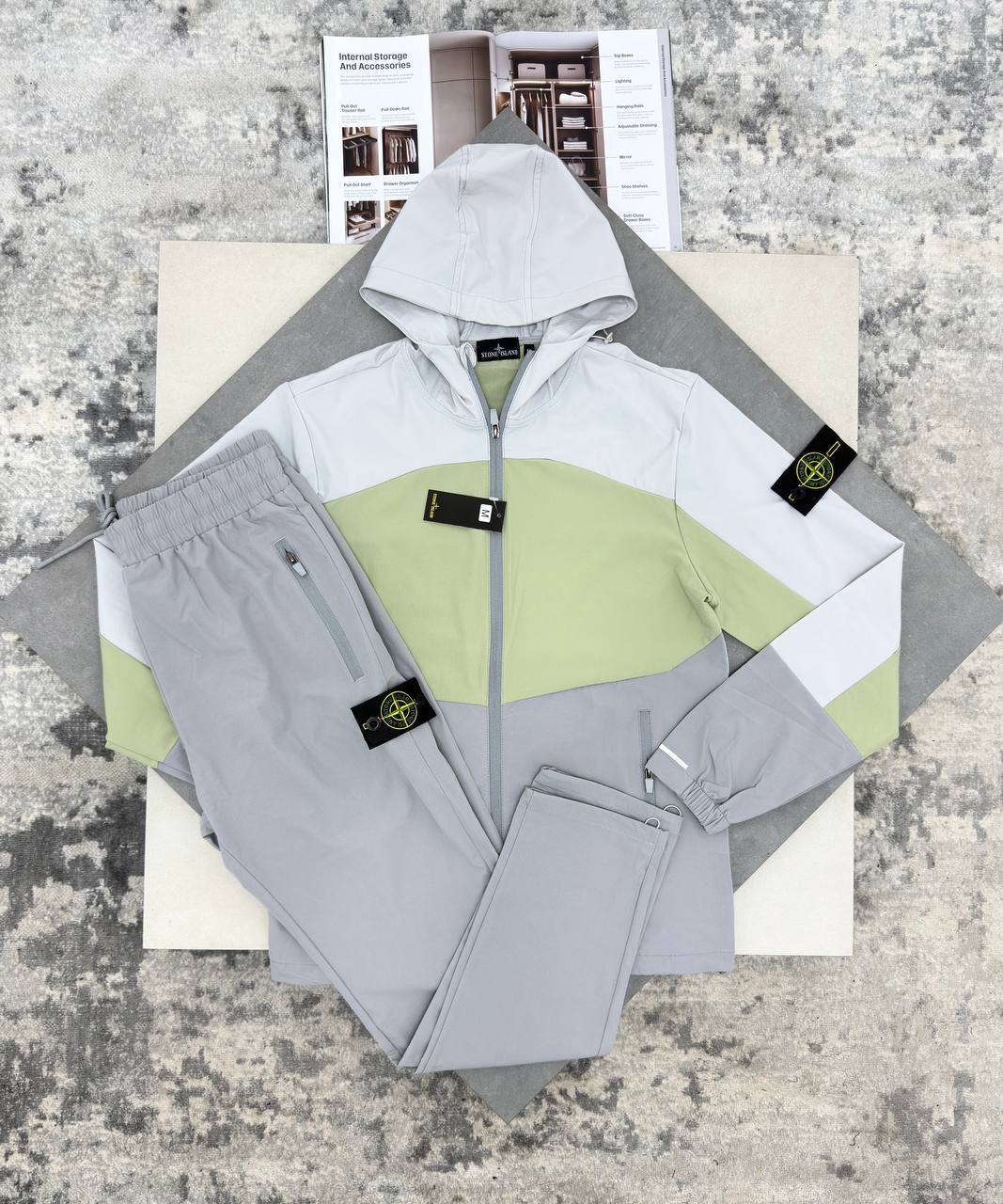 Stone Island Streetwear Styling Tracksuits Mens in Grey/Olive Green UK Reps AAA Quality