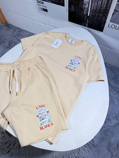 Casablanca Men's Luxury Casa Arch Cream T-Shirt and Shorts Set AAA Quality Reps UK