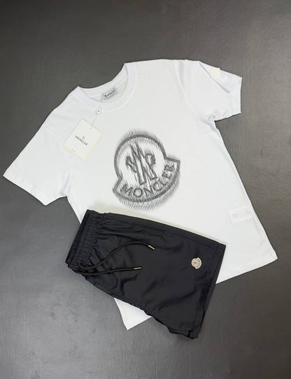 Moncler Men's Illusion Logo Graphic T-Shirt & Track Shorts Set AAA Quality Reps UK