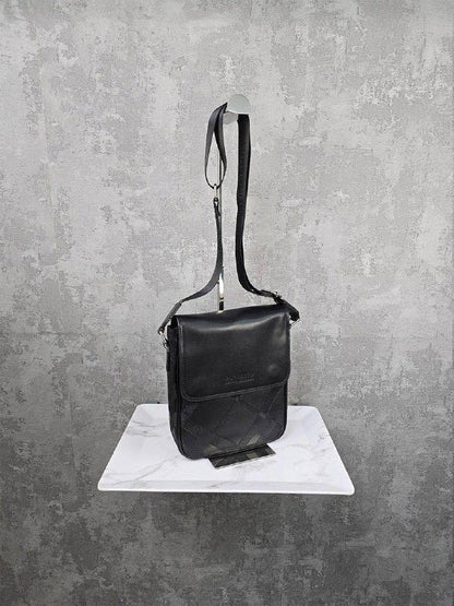 Burberry Men's Black Leather Check Messenger Bag AAA Quality Reps UK