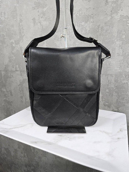 Burberry Men's Black Leather Check Messenger Bag AAA Quality Reps UK
