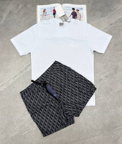 Dior Men's White T-Shirt and Oblique Motif Shorts Set AAA Quality Reps UK
