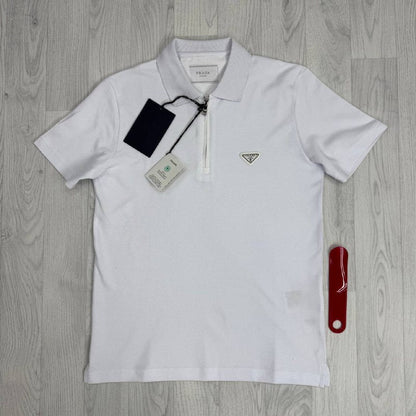 Prada Enamel Triangle Logo Quarter-Zip Cotton Piqué Polo Shirts AAA Quality Reps UK