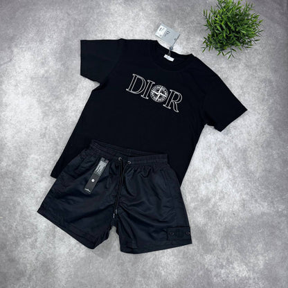 DIOR AND STONE ISLAND Cotton Jersey T-Shirt & Nylon Shorts Set AAA Quality Reps UK