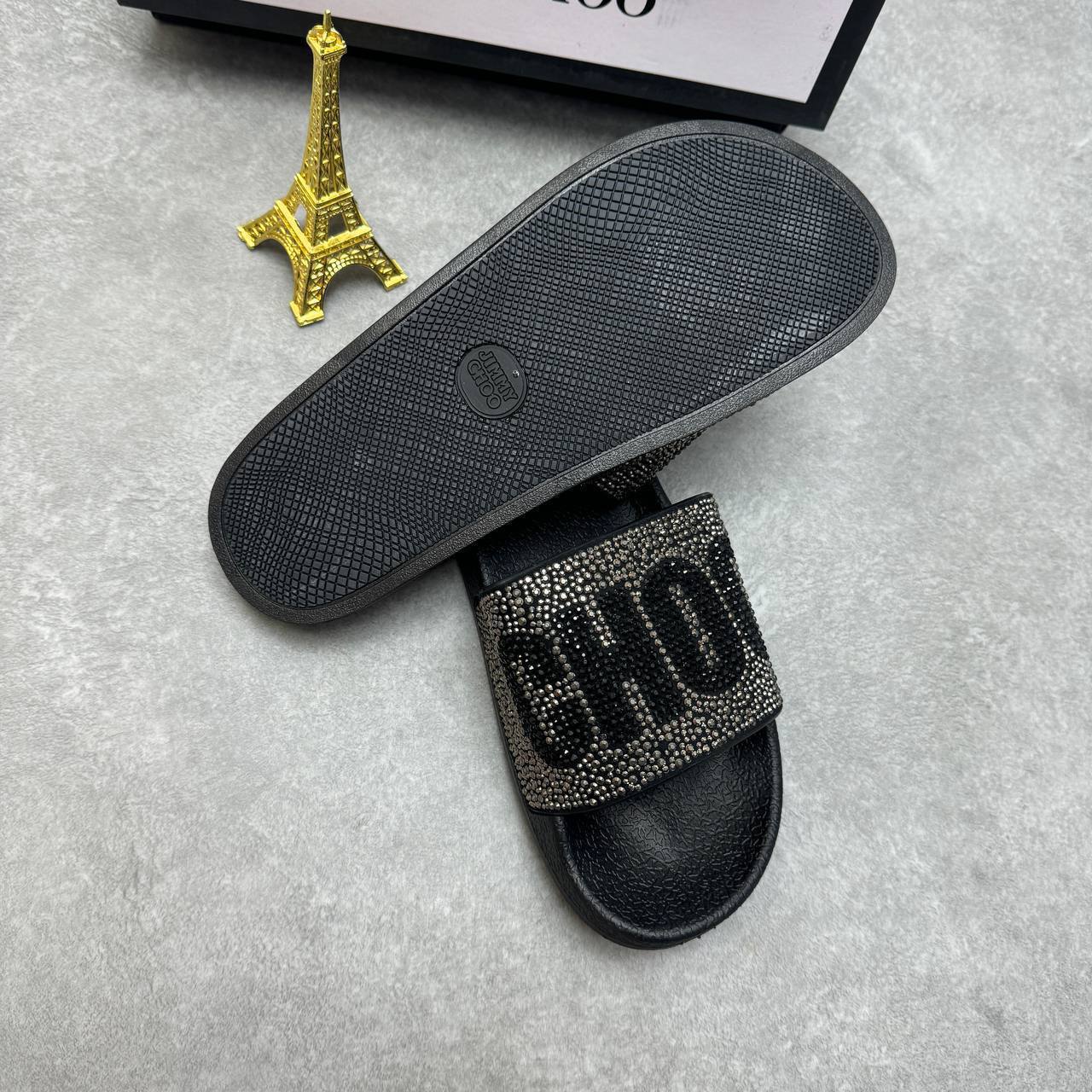 Jimmy Choo Rey Crystal-Embellished Logo Pool Slides AAA Quality Reps UK
