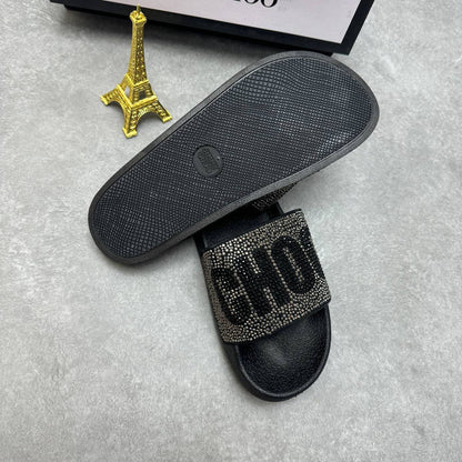 Jimmy Choo Rey Crystal-Embellished Logo Pool Slides AAA Quality Reps UK