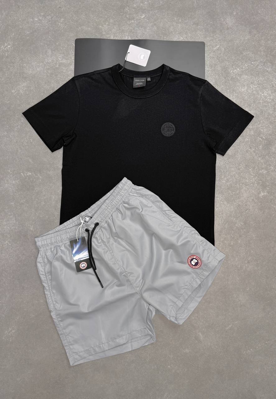 Canada Goose Black Label Tee and Arctic Disc Swim Shorts Set AAA Quality Reps UK