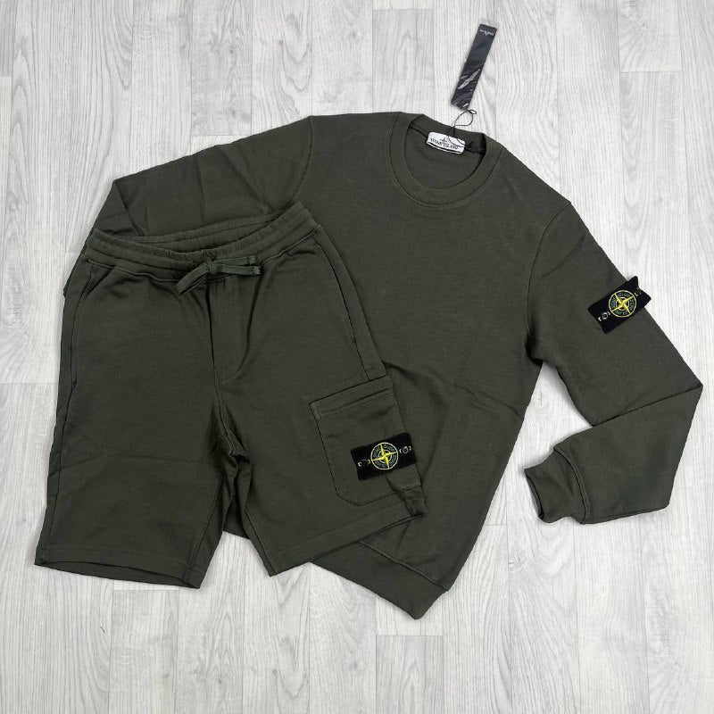 Stone Island Compass Patch Crewneck Sweatshirt and Cargo Shorts Set AAA Quality Reps UK