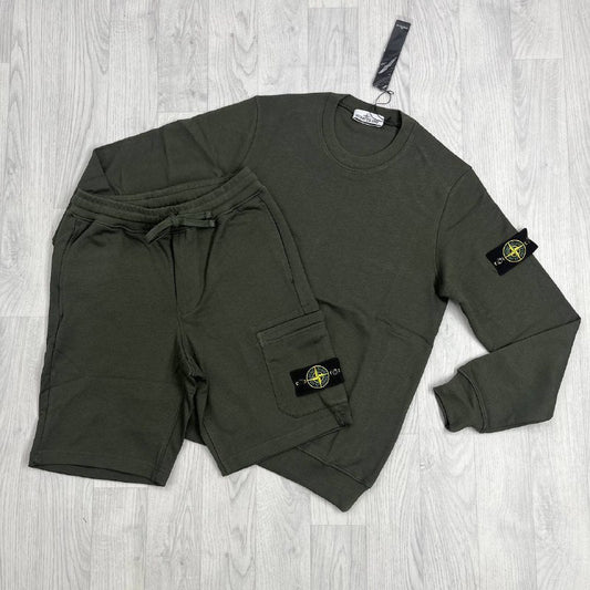 Stone Island Compass Patch Crewneck Sweatshirt and Cargo Shorts Set AAA Quality Reps UK