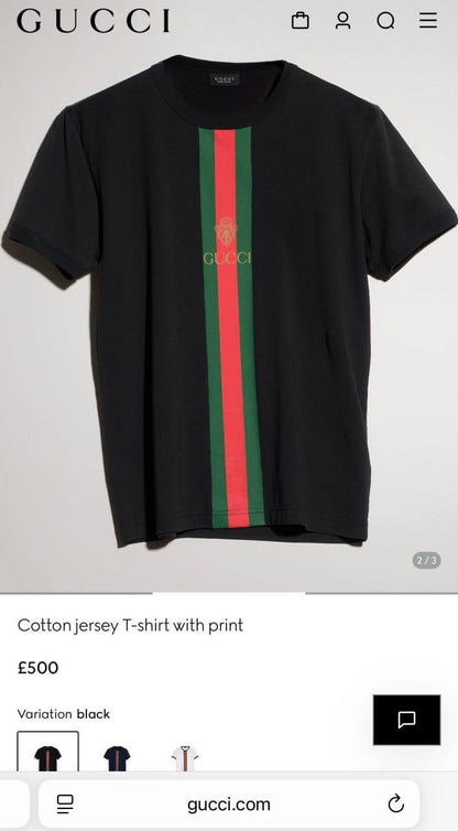 Gucci Cotton Jersey T-Shirt with Print in black AAA Quality UK Reps