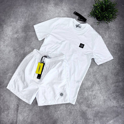 Stone Island Men’s Luxury Summer Compass Patch Cotton T-Shirts & Nylon Swim Shorts AAA Quality Reps UK
