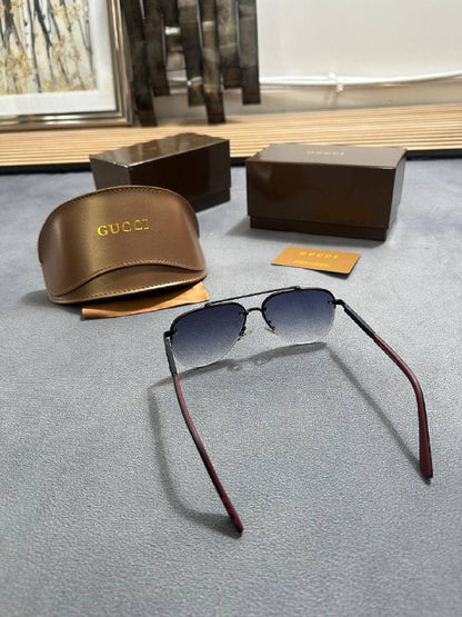 Gucci Men's Rimless Aviator Sunglasses Black Metal Frame with Gradient Blue Lenses AAA Quality Reps UK