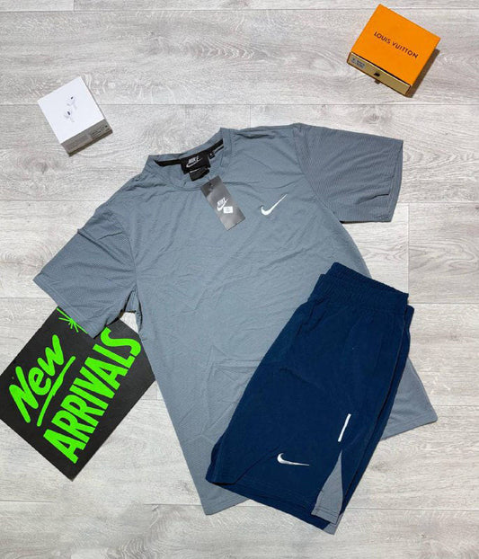 Nike Men's Performance Logo T-Shirt & Shorts Medium Grey & Navy Blue UK Reps AAA Quality