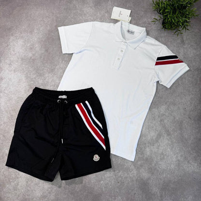 Moncler Men's Tricolor Stripe Polo and Swim Shorts Capsule Set AAA Quality Reps UK