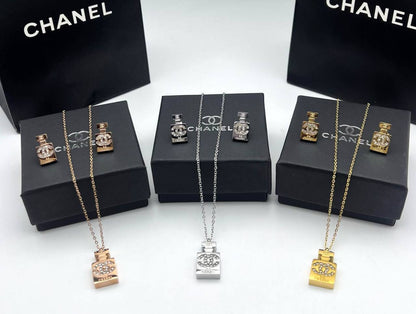 Chanel No. 5 Miniature Perfume Bottle Pendant Necklace and Earring Gift Set AAA Quality Reps UK