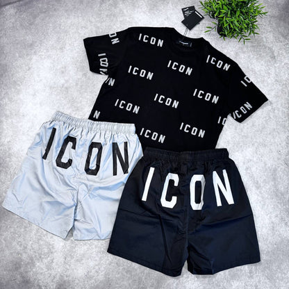 Dsquared2 'ICON' All-Over Print T-Shirt and Swim Shorts Summer Set AAA Quality Reps UK