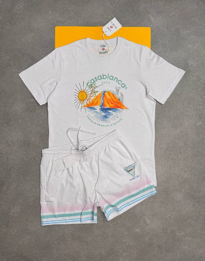 Casablanca Paris Men's Landscape Graphic Tee & Tennis Club Shorts Set AAA Quality Reps UK