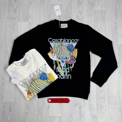 Casablanca Paris Men's Fond Marin Screen-Printed Organic Cotton Jumpers AAA Quality Reps UK