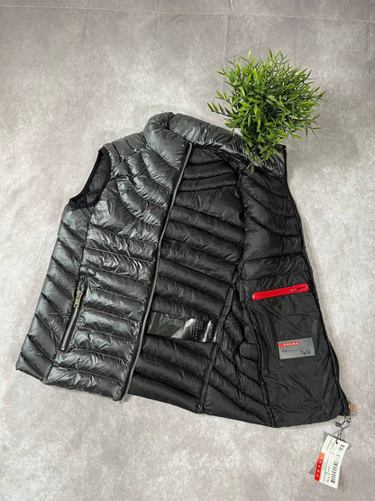 Prada Men's Glossy Black Enamel Triangle Logo Puffer Vest Gilet AAA Quality Reps UK