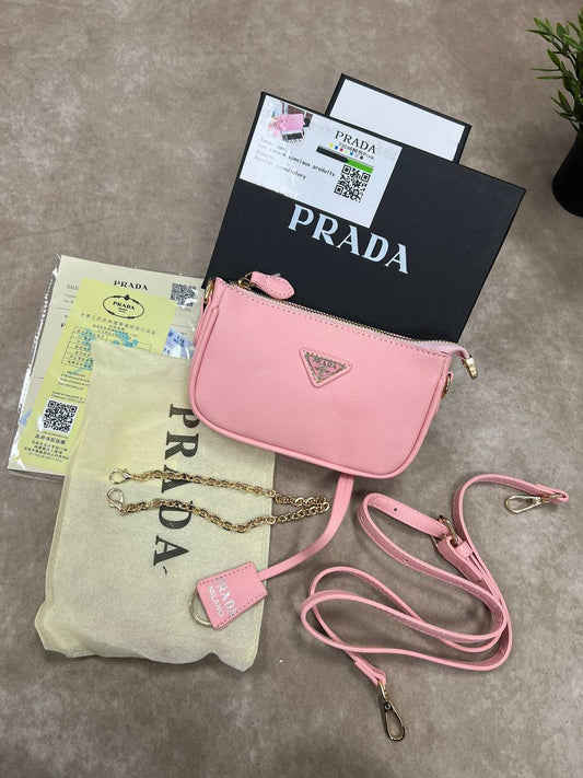 Prada Re-Edition 2005 Women's Pink Nylon Mini Strip Shoulder Purse Full Gift Set AAA Quality Reps UK