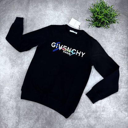 Givenchy Men's Black Embroidered Rainbow Script Logo Sweatshirt AAA Quality Reps UK