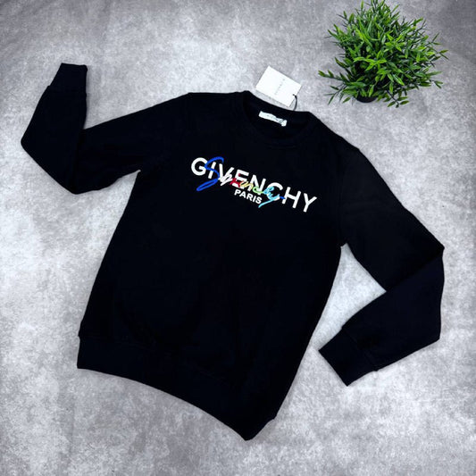 Givenchy Men's Black Embroidered Rainbow Script Logo Sweatshirt AAA Quality Reps UK