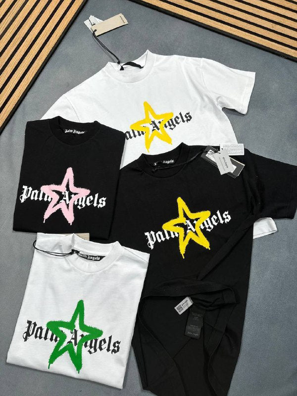 Palm Angels Men's Spray Star Gothic Logo Streetwear T-Shirts AAA Quality Reps UK
