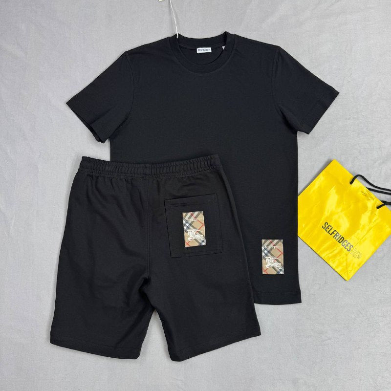 Burberry Vintage Men's Luxury Check Patch Tee and Shorts Set AAA Quality Reps UK