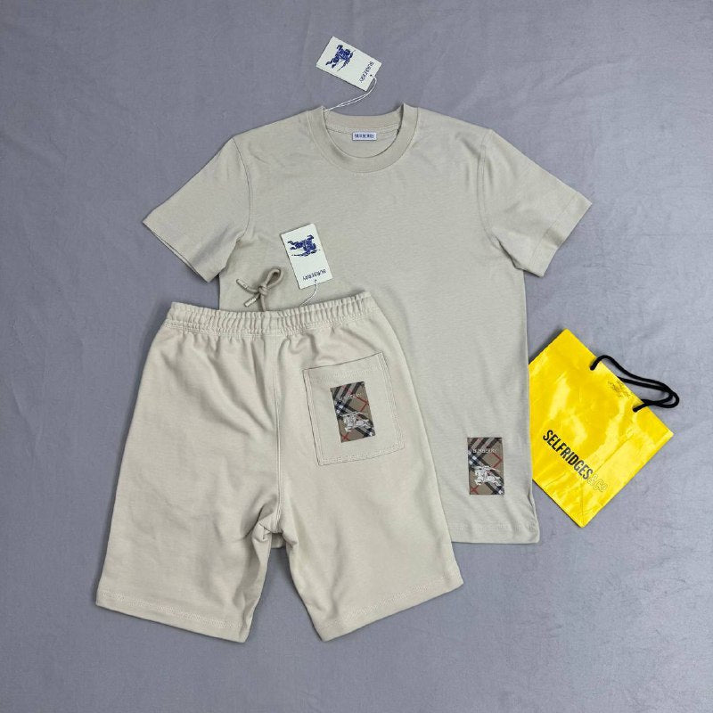 Burberry Vintage Men's Luxury Check Patch Tee and Shorts Set AAA Quality Reps UK