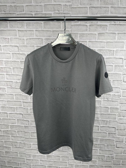 Moncler Men's Luxury Embroidered Logo Crewneck Grey T-Shirt AAA Quality Reps UK