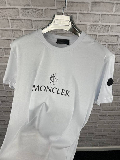 Moncler Men's Luxury Embroidered Logo Crewneck Grey T-Shirt AAA Quality Reps UK