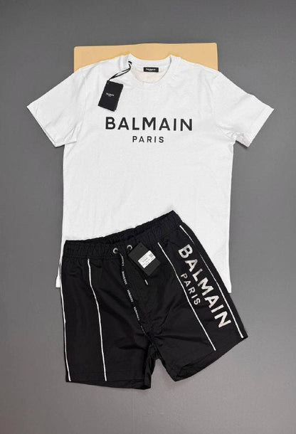 Balmain Paris Men's Luxury Graphic Tee and Shorts Set AAA Quality Reps UK