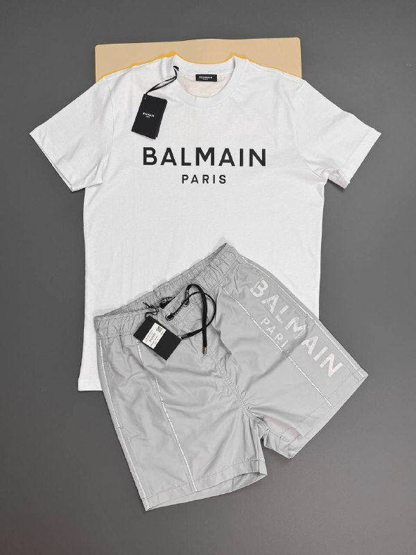 Balmain Paris Men's Luxury Graphic Tee and Shorts Set AAA Quality Reps UK