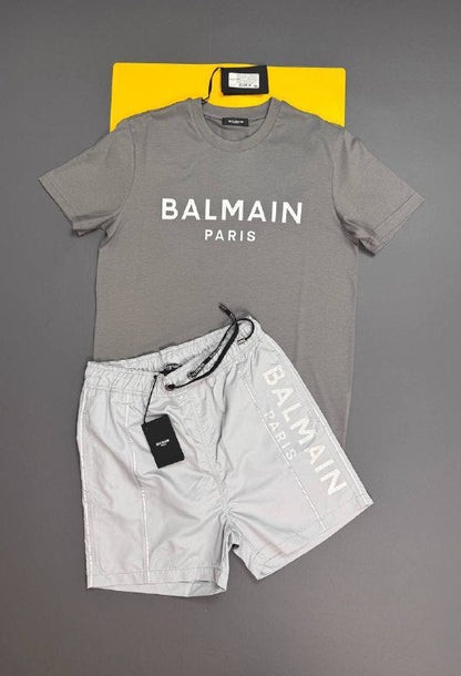 Balmain Paris Men's Luxury Graphic Tee and Shorts Set AAA Quality Reps UK