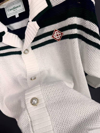 Casablanca Men's Luxury Tennis Stripe Crochet Knit Shirt AAA Quality Reps UK