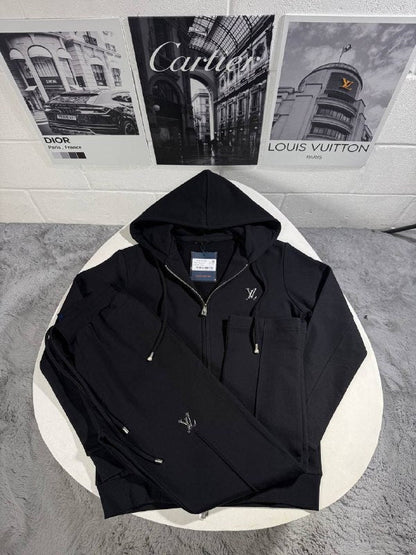 Louis Vuitton Men's Luxury Metal Logo Grey Fleece Tracksuit AAA Quality Reps UK
