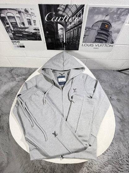 Louis Vuitton Men's Luxury Metal Logo Grey Fleece Tracksuit AAA Quality Reps UK