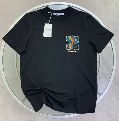Off-White Men's Luxury Bird Embroidered Arrows Motif Black T-Shirt AAA Quality Reps UK