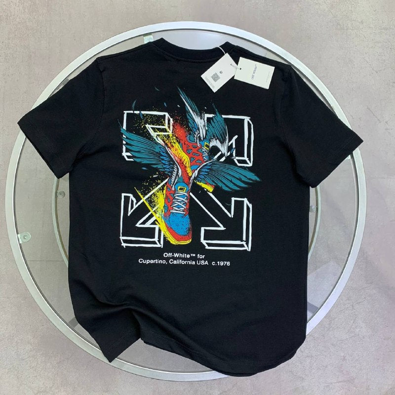 Off-White Men's Luxury Bird Embroidered Arrows Motif Black T-Shirt AAA Quality Reps UK