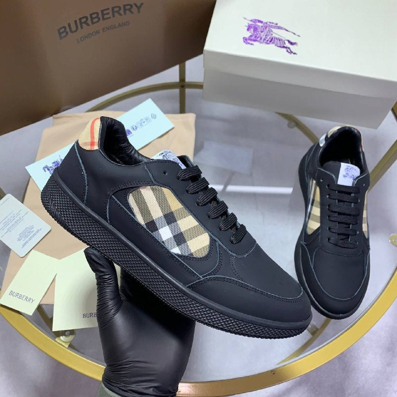 Burberry Men's Vintage Check Detail Black Leather Sneakers Set AAA Quality Reps UK