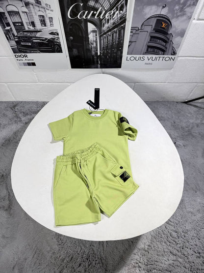 Stone Island Kids Luxury Compass Patch T-Shirt & Shorts Set AAA Quality Reps UK