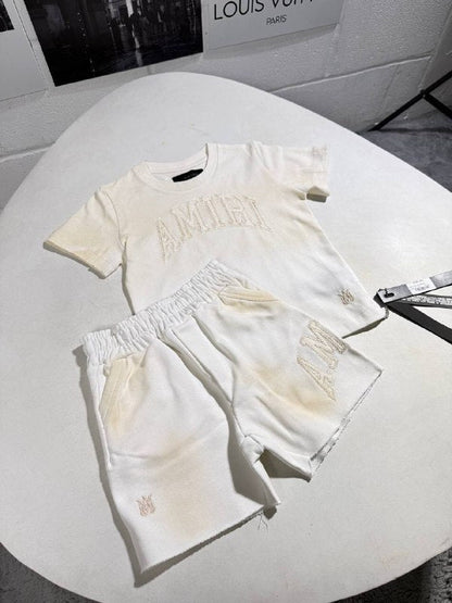 AMIRI Kids Luxury Varsity Logo Kids T-Shirt and Shorts Set AAA Quality Reps UK