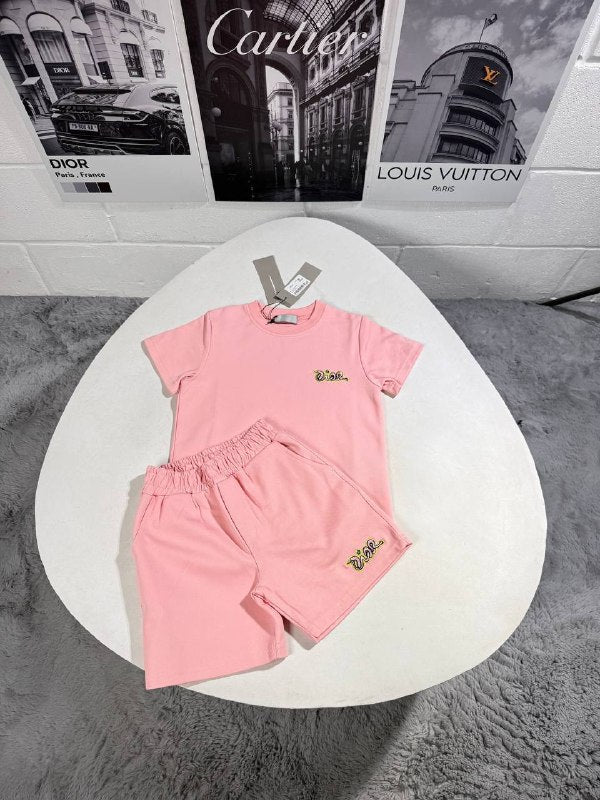 Dior Kids Premium Embroidered Logo T-Shirt and Shorts Casual Set AAA Quality Reps UK