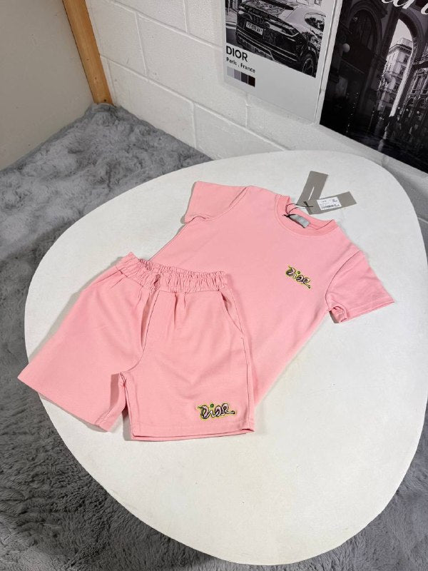 Dior Kids Premium Embroidered Logo T-Shirt and Shorts Casual Set AAA Quality Reps UK